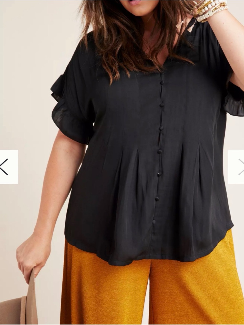 Anthropologie Black Women’s V-Neck Button Front Top